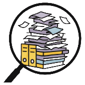 Icono de control del caos documental con archivos dispersos en gestión documental.