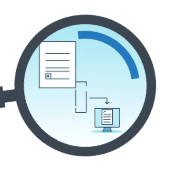 Icono de transformación digital en gestión documental con documentos electrónicos.